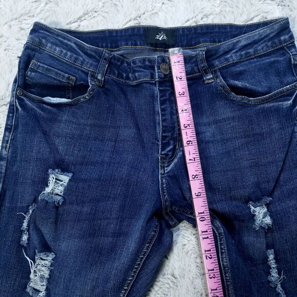 ZLZ Denim Jeans Mens 34x32 Blue Distressed Slim Straight Dark Wash Denim - Picture 5 of 12